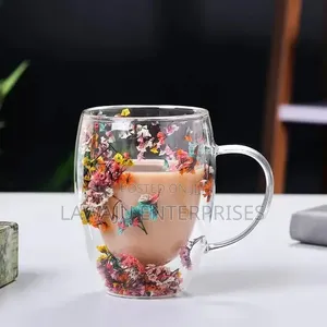 Vikombe vya Glass na Maua Halisi (350ml)