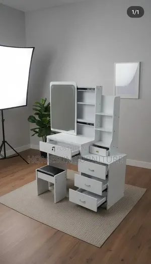 White Dressing Table with Mirror and Storage Drawers