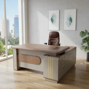 Executive Desk - Modern Beige & Walnut Office Table