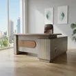 Executive Desk - Modern Beige & Walnut Office Table - 3