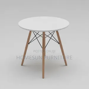 Round Dining Table - White Top, Wooden Legs