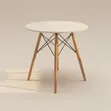 Round Dining Table - White Top, Wooden Legs - 3