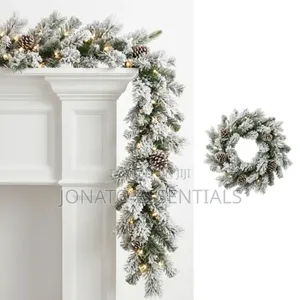 Pre-Lit Snow Frosted Christmas Garland 2.7M with Warm Lights