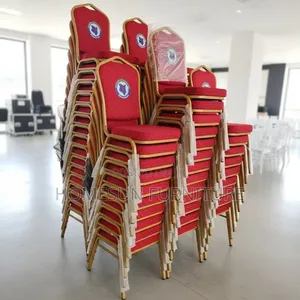 Event Chair - Red Padded Banquet Chair with Gold Frame