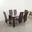 Meza ya Chakula cha Jioni na Kioo na Viti 6 vya Kahawia - 1
