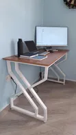 Office Desk with Wooden Top and White Metal Frame - 1
