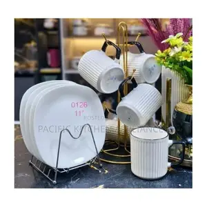 12 Piece Dinner Set: 6 Ceramic Plates & 6 Cups