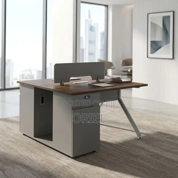 2-Seater Brown Office Workstation Desk - 1