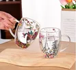 Double Wall Glass Coffee Mug - Floral Design - 1