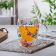 Double Wall Glass Coffee Mug - Floral Design - 2