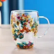 Double Wall Glass Coffee Mug - Floral Design - 3