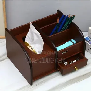 Multifunctional Wooden Desk Organizer with Tissue Box