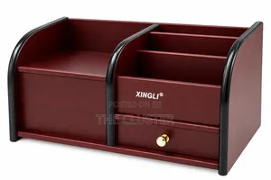 Wooden Desk Organizer with Tissue Box