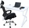 White Home Office Desk with Black Headrest Chairs - 1