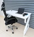 White Home Office Desk with Black Headrest Chairs - 2