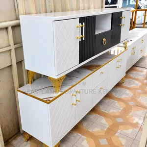 Luxury White & Black TV Stand with Gold Accents