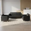 5-Seater Black Leather Padded Reception Sofa - 5