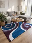 New 3D Carpet 7x10 ft - Blue White Swirl - 2