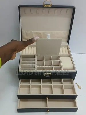 3-Layer Leather Jewelry Storage Box - Black