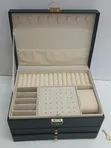 3-Layer Leather Jewelry Storage Box - Black - 2