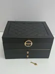 3-Layer Leather Jewelry Storage Box - Black - 3