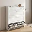 Elegant Shoe Rack with Flip Drawers - White - 1