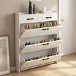 Elegant Shoe Rack with Flip Drawers - White - 3