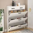 Elegant Shoe Rack with Flip Drawers - White - 4
