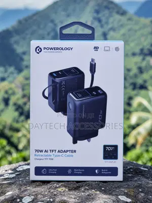 Powerology 70W AI Adapter with Retractable Type-C Cable