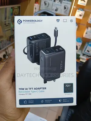 Powerology 70W TFT Adaptor with Retractable Cable - Black