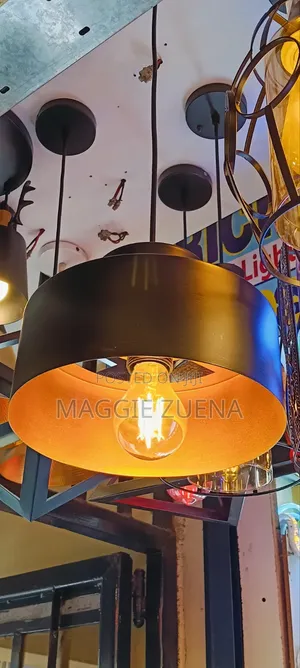 Cylindrical Hanging Pendant Light - Black/Gold