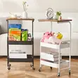 Trolley Rack ya Mesh Mbili na Juu ya Mbao 42x30x76cm (Nyeusi/Nyeupe) - 1