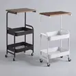 Trolley Rack ya Mesh Mbili na Juu ya Mbao 42x30x76cm (Nyeusi/Nyeupe) - 4