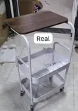 Trolley Rack ya Mesh Mbili na Juu ya Mbao 42x30x76cm (Nyeusi/Nyeupe) - 5
