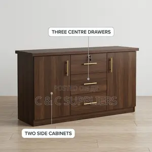 Brown Credenza Cabinet With 3-Drawers.