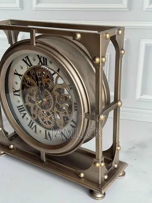 Luxembourg Line 13-Inch Round Desk Clock with Moving Gears