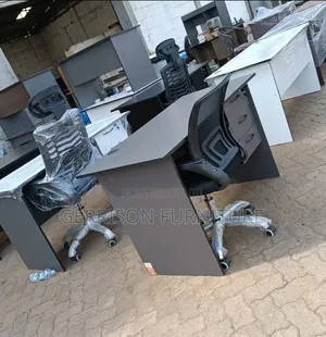 Modern Grey Office Desk with 3 Drawers + Ergonomic Mesh Chair Set