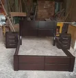 Modern Executive Dark Brown Hardwood Bed Frame with 2 Bedside Tables - 2