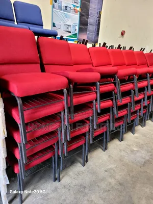 Red Stackable Church Chair with Book Shelf