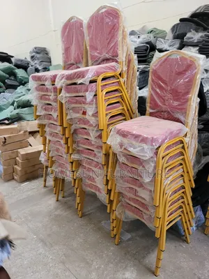 Banquet Chair with Gold Frame and Red Cushion