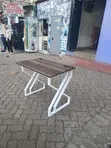 Modern Office Desk with Grey Top and White Metal Legs - 2