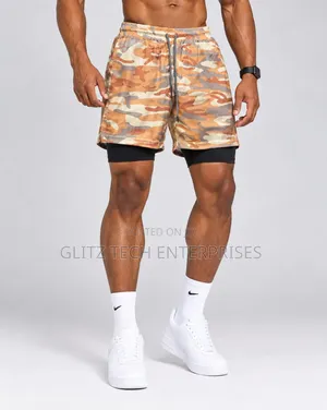 Men's Desert Camo 2-in-1 Athletic Shorts with Compression Liner