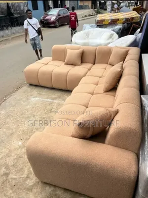 Modern Camel Nude Bouclé L-Shaped Sectional Sofa