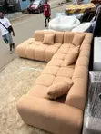 Modern Camel Nude Bouclé L-Shaped Sectional Sofa - 2