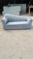 Luxury Asymmetric Channel-Tufted Sofa with Gold Metallic Inlay Trims - 2