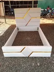 Brand New Luxury Beige Velvet Bed with Gold Strips (4x6) - 1