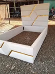 Brand New Luxury Beige Velvet Bed with Gold Strips (4x6) - 2