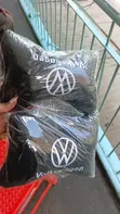 2pc Black Fleece Car Seat Neck Pillow with Volkswagen Logo - 1