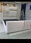 Brand New Luxury 5x6 White Velvet Bed with Gold Accents - 1