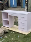 Modern White Wooden Office Desk with 4 Drawers & Shelves - 1